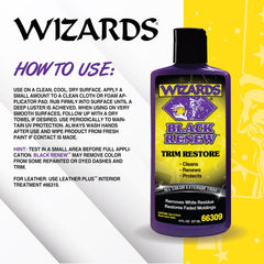 Wizards Black Renew restores faded dash and plastic surfaces for a refreshed look.