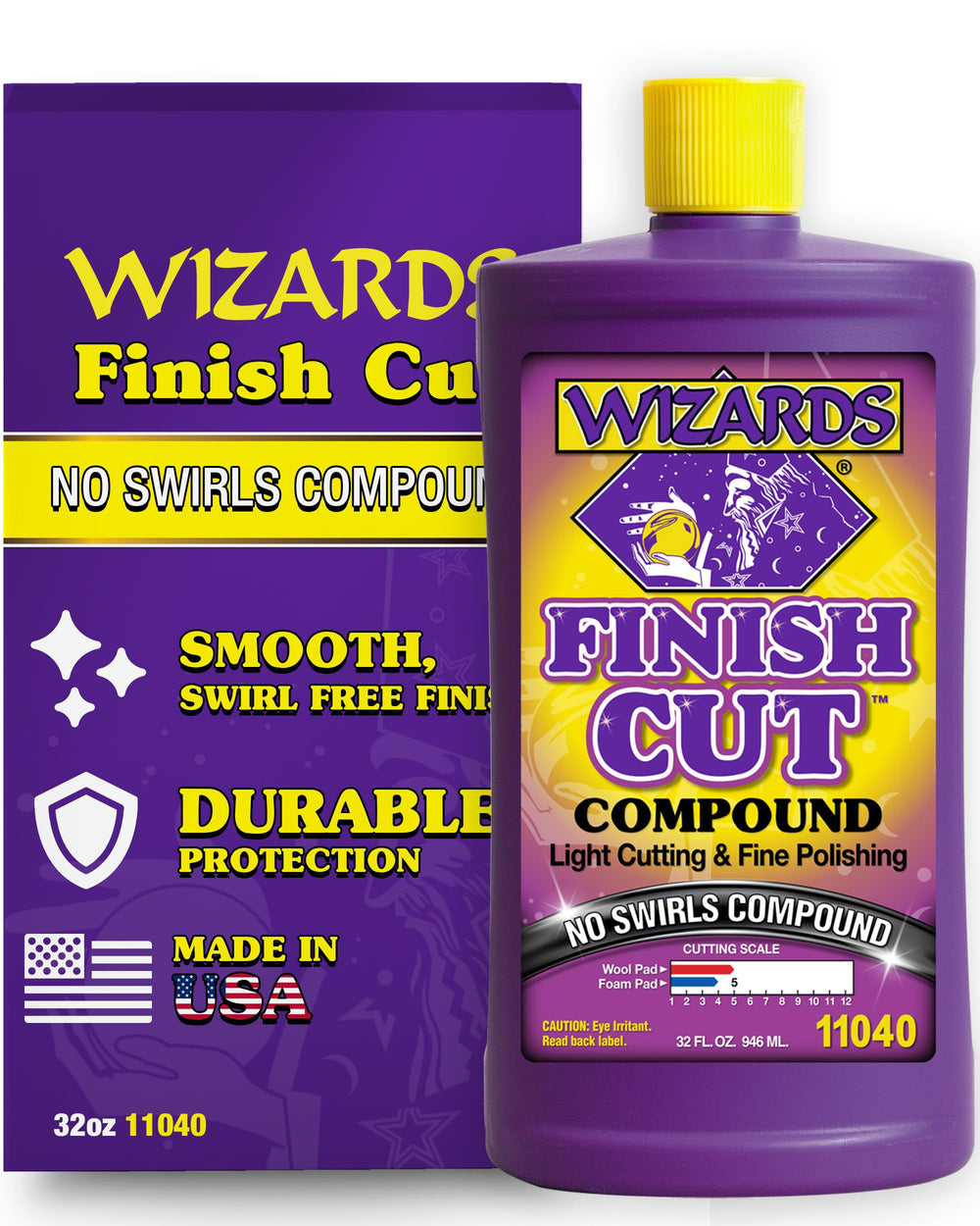 Wizards Finish Cut Compound bottle for showroom-ready polish and easy application.