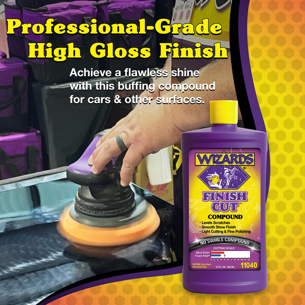 Wizards Finish Cut Compound levels scratches for a smooth, high-gloss finish.