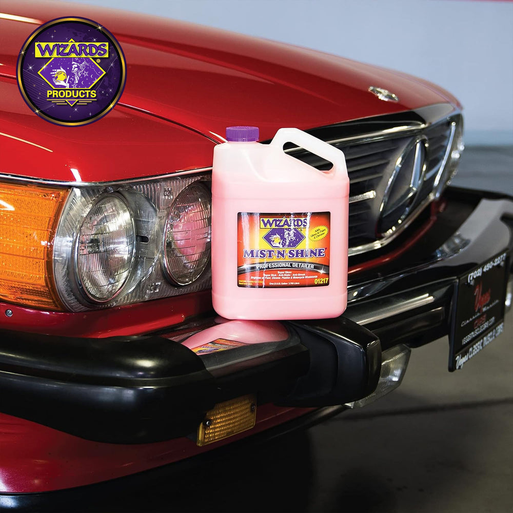 Wizards Mist-N-Shine gallon-refill packaging highlights sustainability and value.