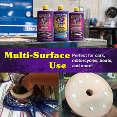Applying Mystic Cut on car paint to remove minor defects safely.