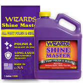Wizards Shine Master Polish and Sealant bottle close-up for durable vehicle protection