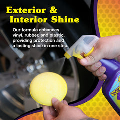 Wizards Tire and Wheel Vinyl Shine tire before-after highlighting enhanced shine.