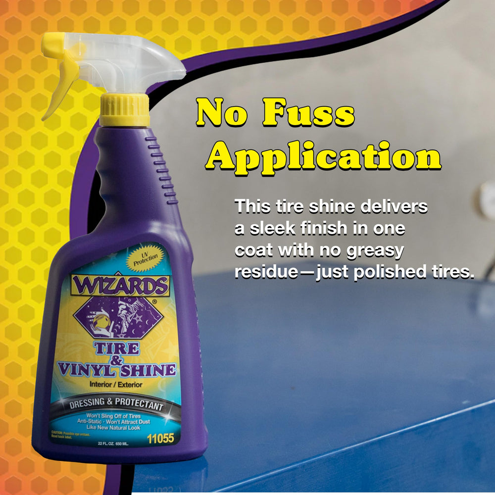 Wizards Tire and Wheel Vinyl Shine trim and rubber enhancement on panels.