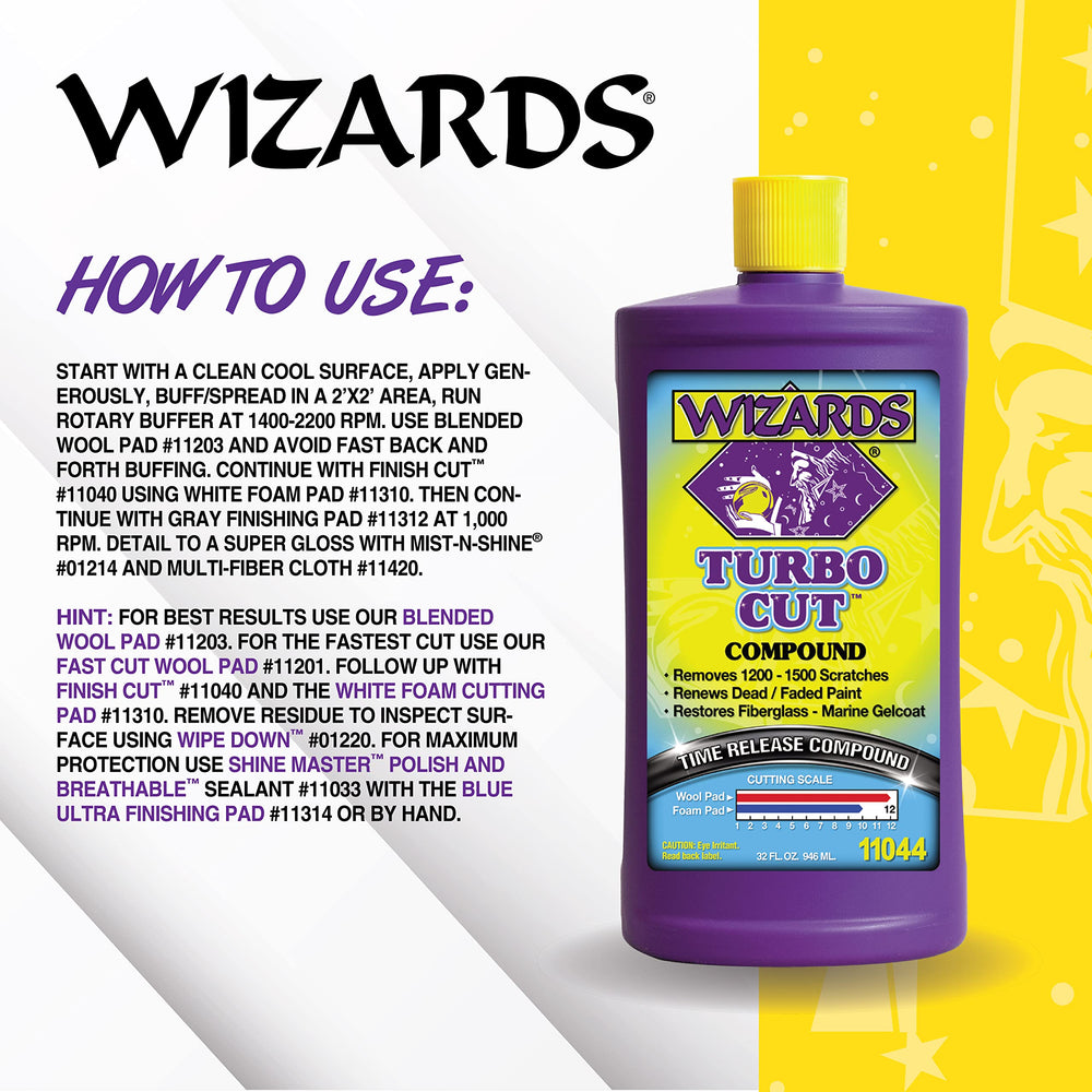 Wizards Turbo Cut scratch removal yields a smoother surface with reduced scratches.