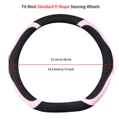 WJMZ pink steering wheel cover complements interior with warm, inviting color.