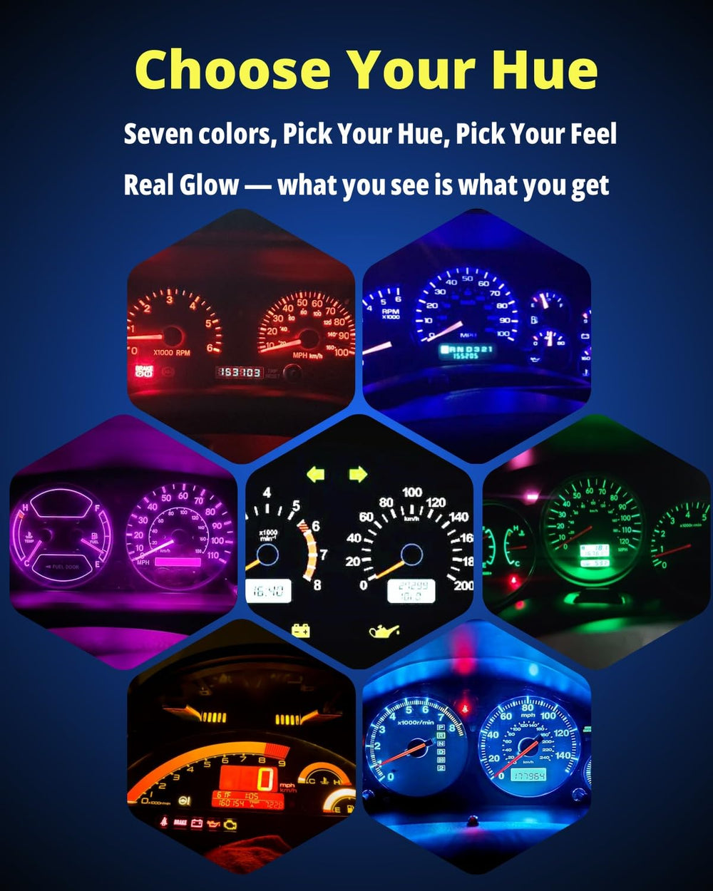 WLJH 74 LED radio dial light in dashboard with purple color