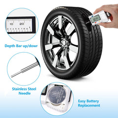 WNCGC tire depth gauge buttons simplify mode and unit changes during use.