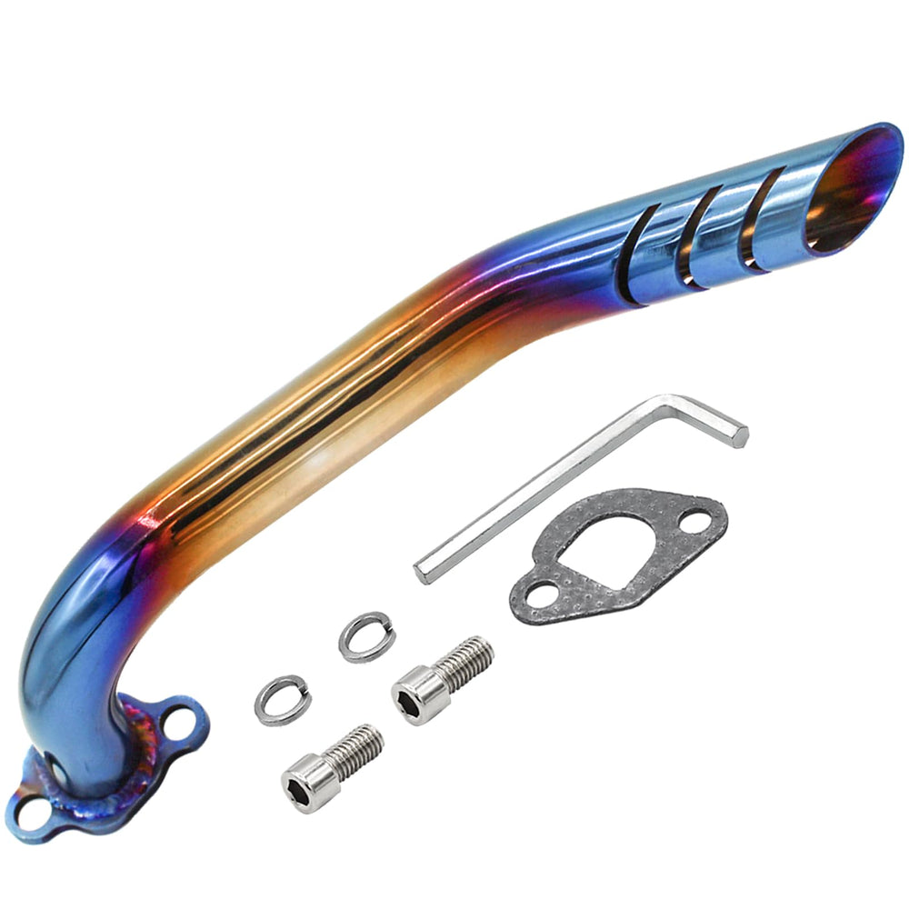 WNOOENG assembled exhaust system on a mini bike highlighting easy bolt-on fit