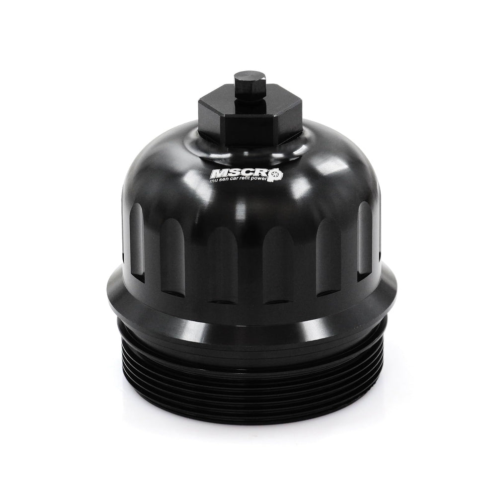 WnSEu billet cap front view with durable anodized black finish.