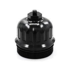 WnSEu billet cap front view with durable anodized black finish.