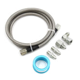 WnSEu steel braided turbo oil feed line 4AN 36-inch displaying rugged exterior and fittings.
