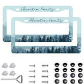 Woadoudou Adventure Awaits license plate frame front view with durable stainless steel finish