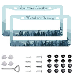Woadoudou Adventure Awaits license plate frame front view with durable stainless steel finish