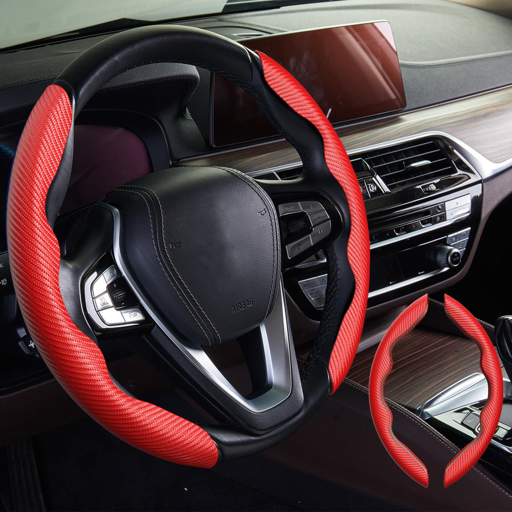 WOCOCN carbon fiber steering wheel cover with anti-slip grip for smooth driving.