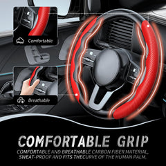 WOCOCN carbon fiber steering wheel cover in red adds interior style and protection.