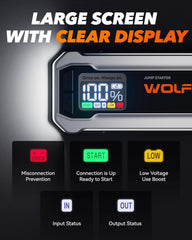 WOLFBOX 3000A built-in LED flashlight with multiple modes.