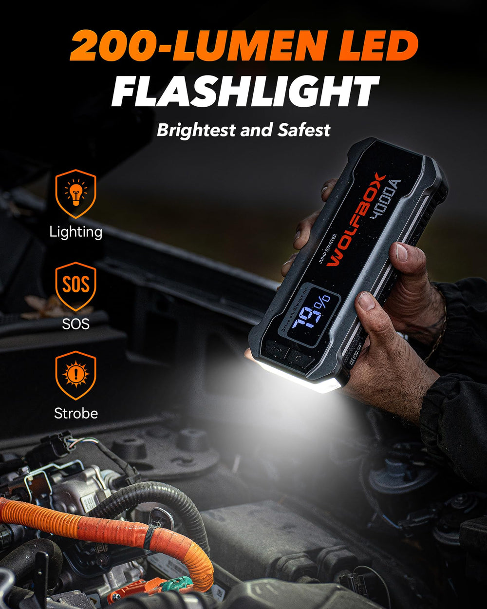 WOLFBOX 4000A one-touch boost simplifies engine start