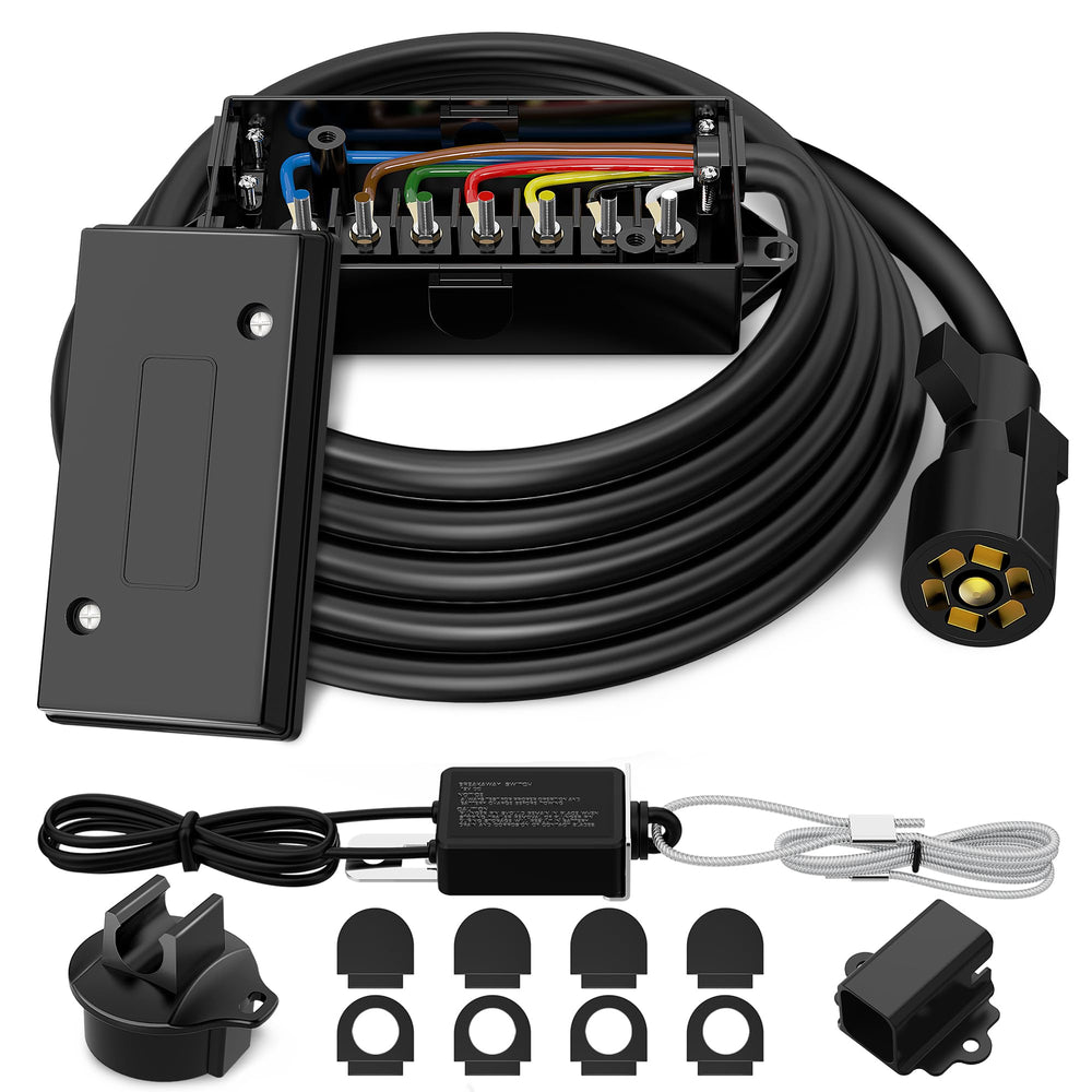 WOLFWILL 7-pin trailer wiring harness 8ft: all-in-one kit for quick, tidy installation.