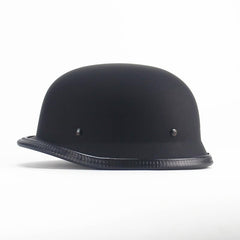 Woljay vintage half helmet side view showing lightweight build and secure fit