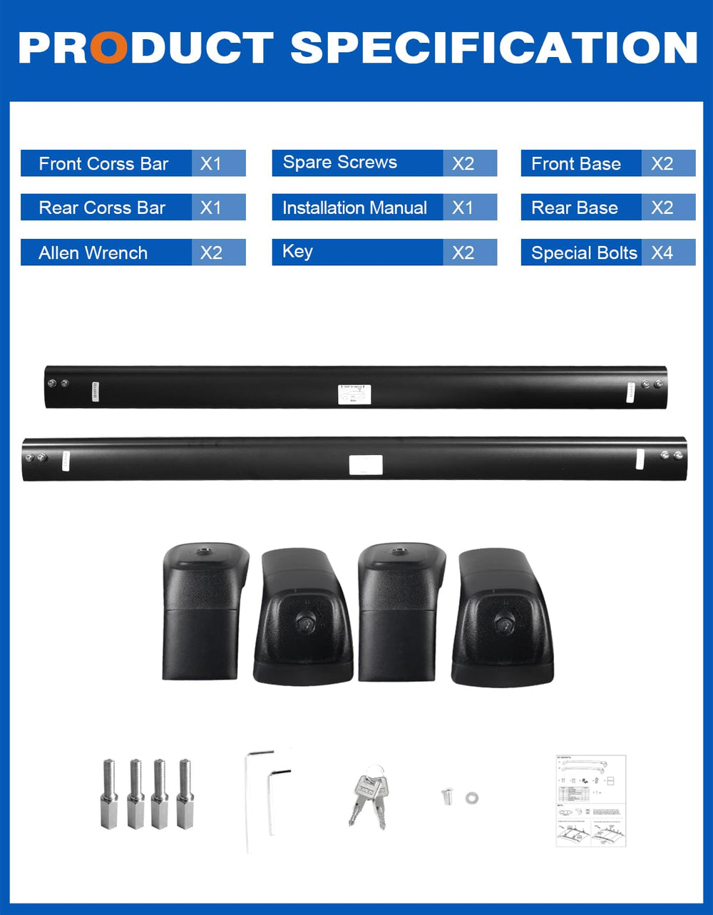 Complete Wonderdriver kit includes cross bars, end supports, screws, and wrench.
