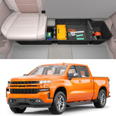 Wonderdriver under seat storage box for Silverado/Sierra back-seat organization and quick access.