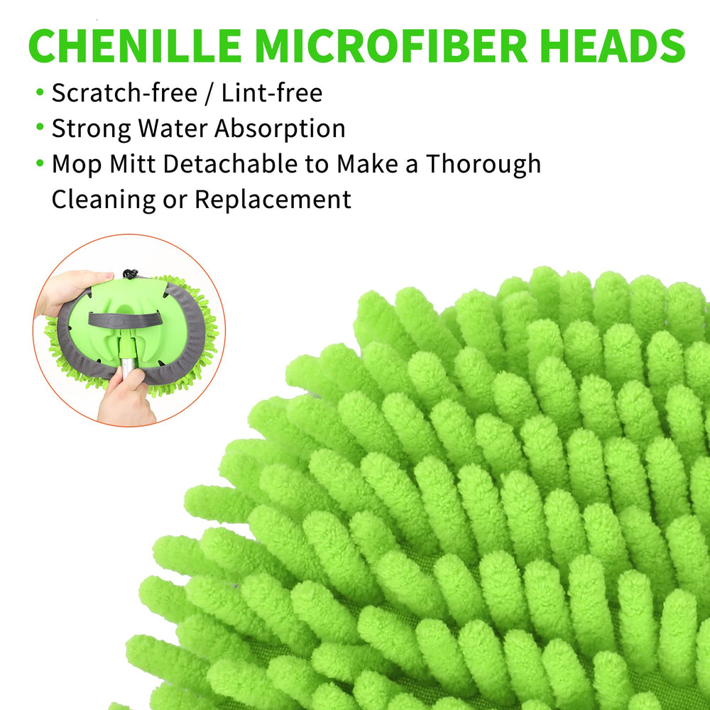 Removable brush head converts to a car wash mitt for versatility.
