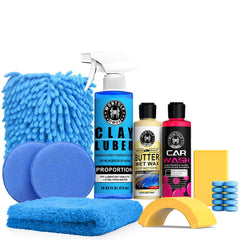 Wontolf complete car clay bar kit components laid out for premium detailing.