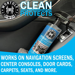 Wontolf Wheel Cleaner bottle demonstrating foaming wheel cleaning.