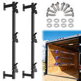 WooFog weed eater rack inside trailer keeps gear organized and accessible.