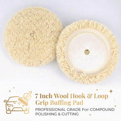 Woolous wool buffing pad 7 Inch back with hook-and-loop backing for quick pad changes.