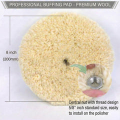 Woolous Wool Buffing Pad 8in double-sided back view highlighting durable edge and secure stitching.