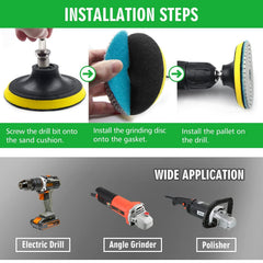 WORKEASE stone polishing kit contents showing eight diamond pads and adapters