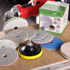 WORKEASE wet-dry marble polishing pad in action with water cooling