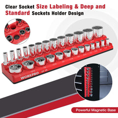 WORKPRO 3/8-inch drive organizer fits standard and deep sockets for versatility