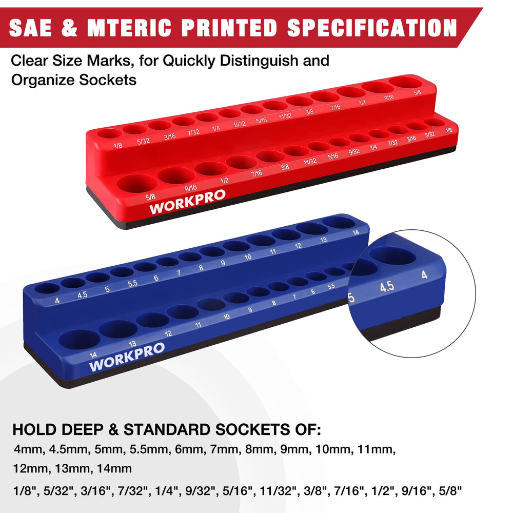 WORKPRO display showing 52-socket capacity for metric and SAE sockets.