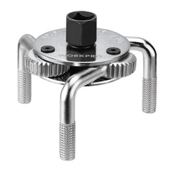 WORKPRO adjustable oil filter wrench demonstrates universal size range for quick removal.