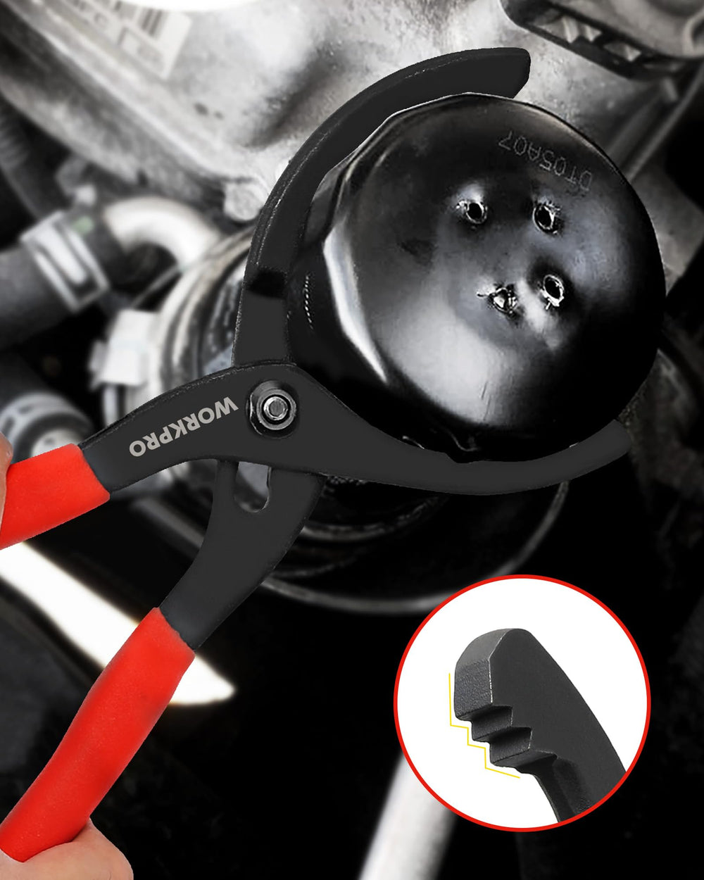 WORKPRO ergonomic red handle offers a non-slip grip in tight spaces