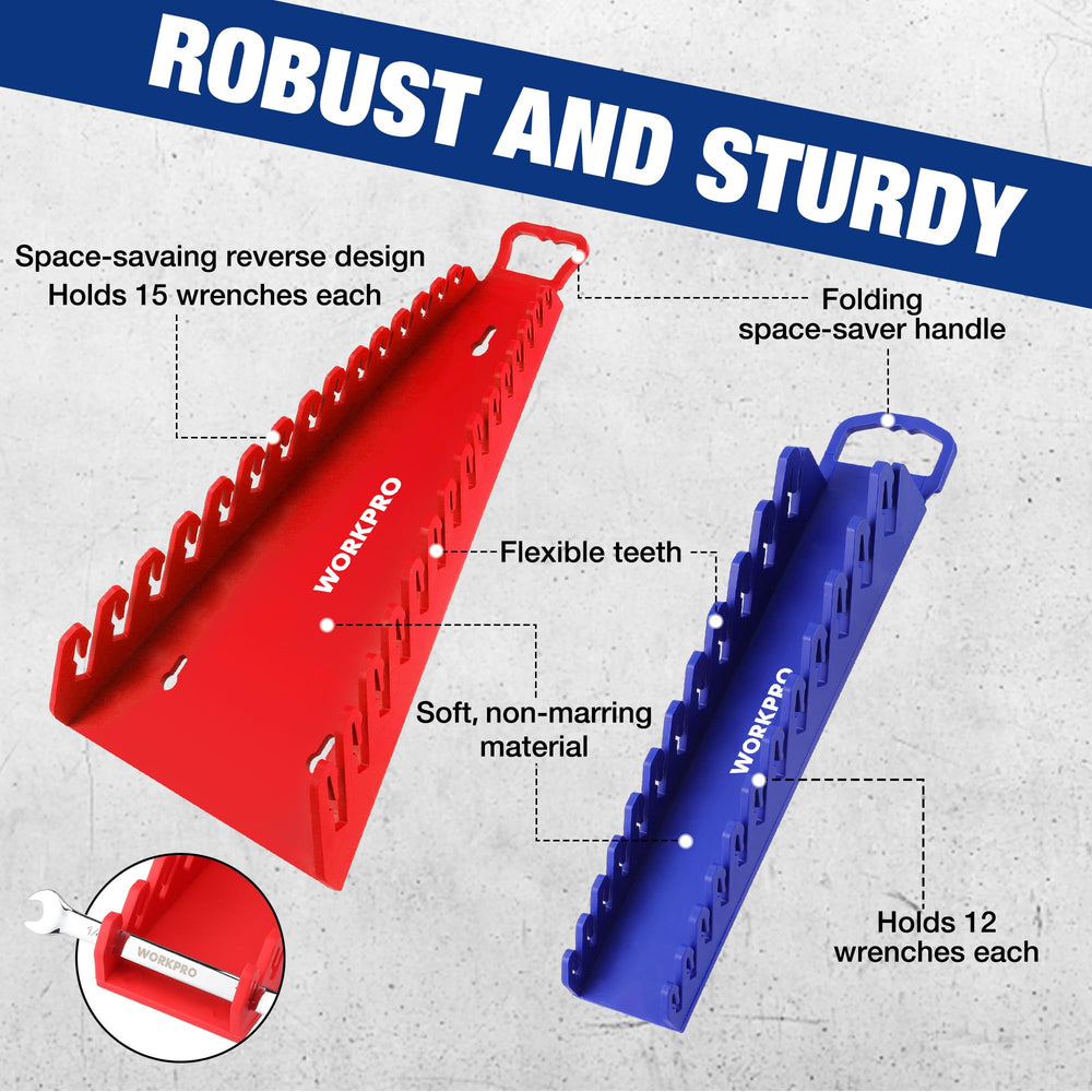 WORKPRO flexible gripping teeth secure wrenches and allow easy removal.