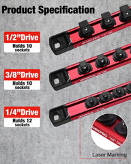 WORKPRO large-capacity rail holds multiple sockets with 14 clips