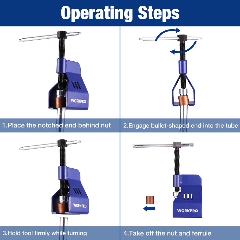 WORKPRO lever-action-pull tool applies steady torque to remove rings without cutting.