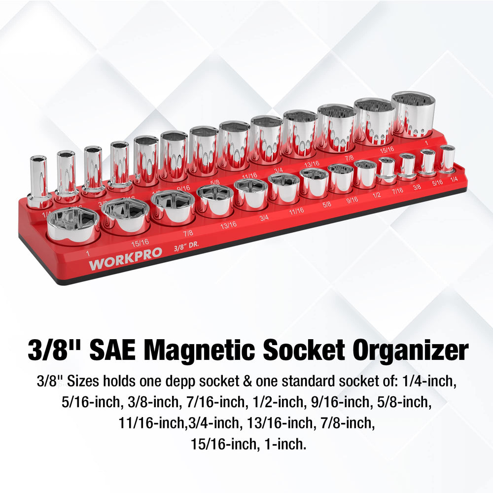 WORKPRO magnetic base securely holds sockets on metal tools for quick access