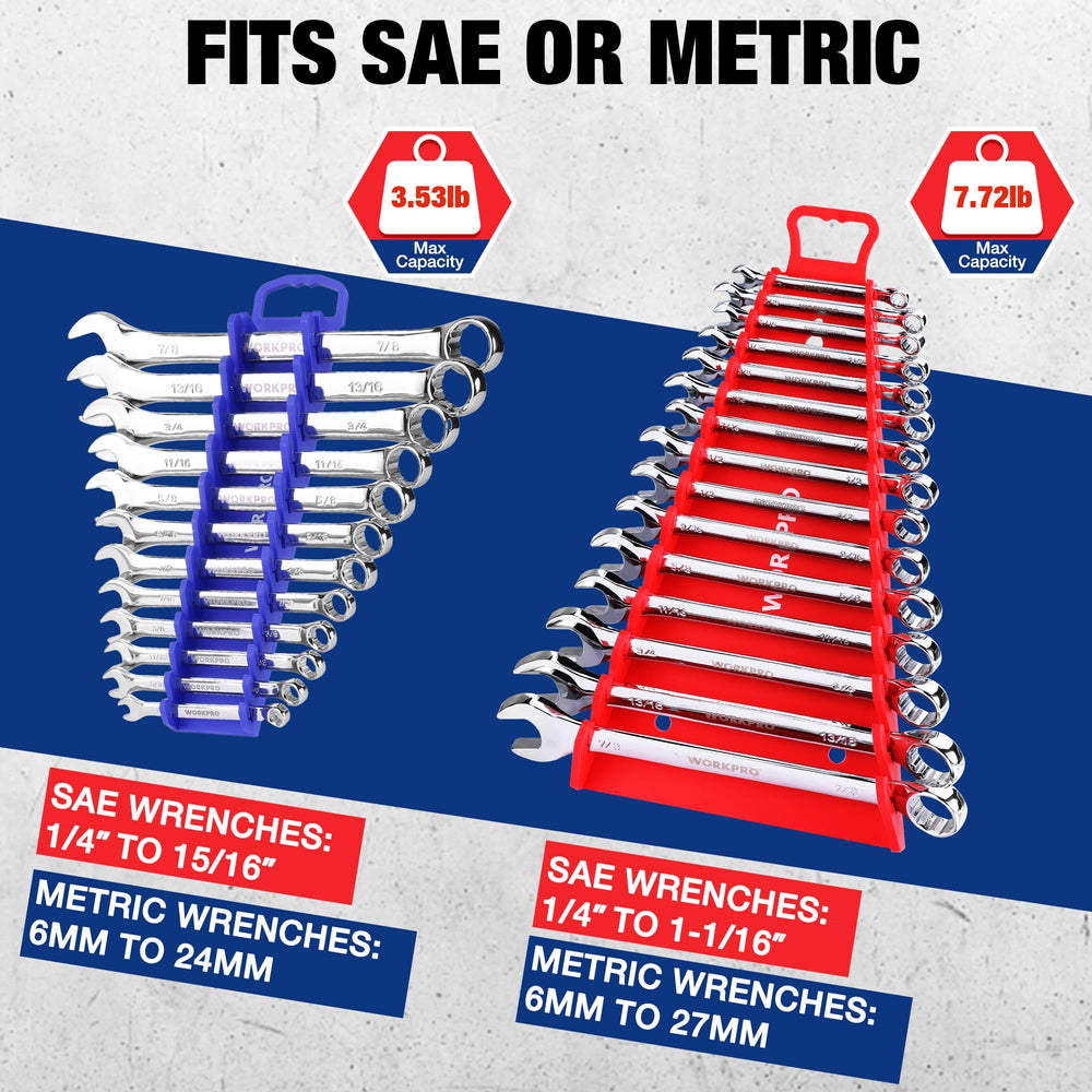 WORKPRO magnetic base keeps wrenches stable on metal surfaces.