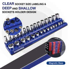 WorkPRO red SAE 3/8 drive tray keeps slots neat and labeled.