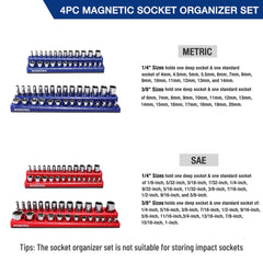 WORKPRO magnetic socket organizer sae trays fully loaded for quick selection.