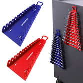 WORKPRO magnetic wrench organizer in blue with secure 15-slot capacity for quick tool access.