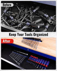 WorkPro red anodized rail adds durable style to workspace.