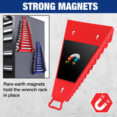 WORKPRO reverse-design wrench rack mounted in a toolbox for organized access.