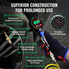 WORKPRO rubber hose provides flexible reach for inflating tires and inflatables without strain.