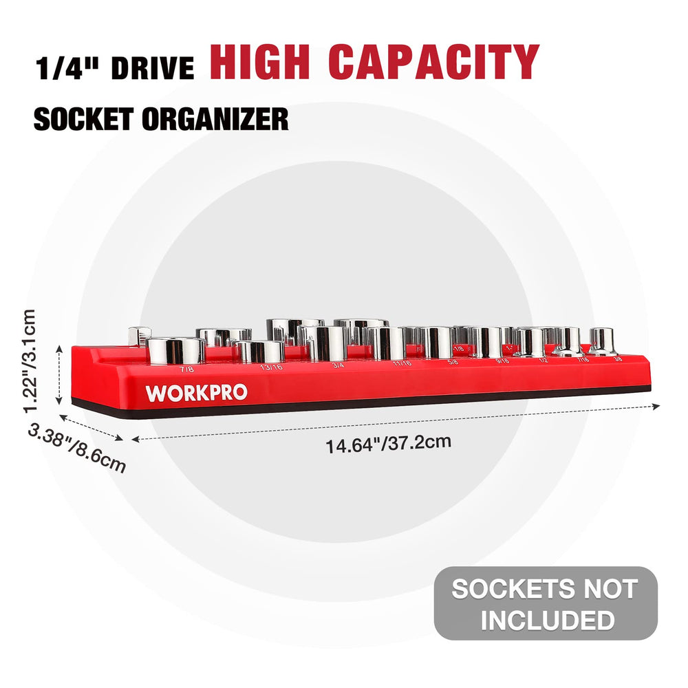 WORKPRO SAE metric socket holders close-up, keeps sockets securely in place during projects.